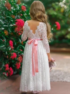 Robes de demoiselle d'honneur de mariage robes pour occasions spéciales roses manches longues nœuds