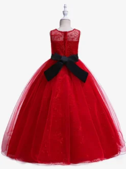 Robes de demoiselle d'honneur blanches robes d'occasion spéciale dentelle rouge sans manches col bijou robes de demoiselle d'honneur