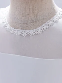 Robes de demoiselle d'honneur blanches robes d'occasion spéciale tissu en satin blanc manches courtes col bijou robes de demoiselle d'honneur
