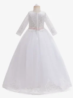 Robes de demoiselle d'honneur blanches en tulle blanc demi-manches col bijou robes de demoiselle d'honneur
