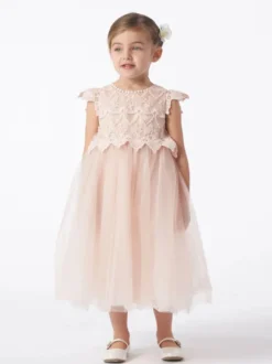 Robes de demoiselle d'honneur de mariage Robes d'occasion spéciale Rose pâle Manches courtes Dentelle