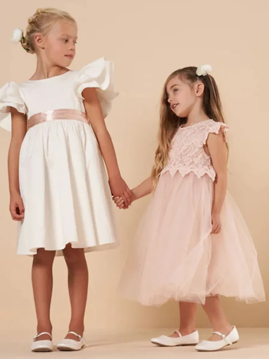 Robes de demoiselle d'honneur de mariage Robes d'occasion spéciale Rose pâle Manches courtes Dentelle