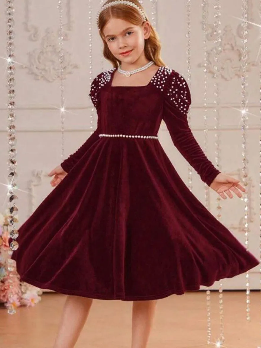 Robes de demoiselle d'honneur de mariage Robes pour occasions spéciales Émeraudes Manches longues Perles