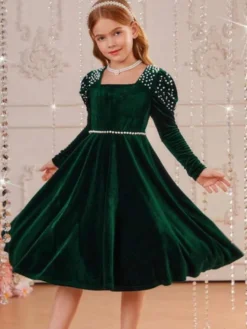 Robes de demoiselle d'honneur de mariage Robes pour occasions spéciales Émeraudes Manches longues Perles