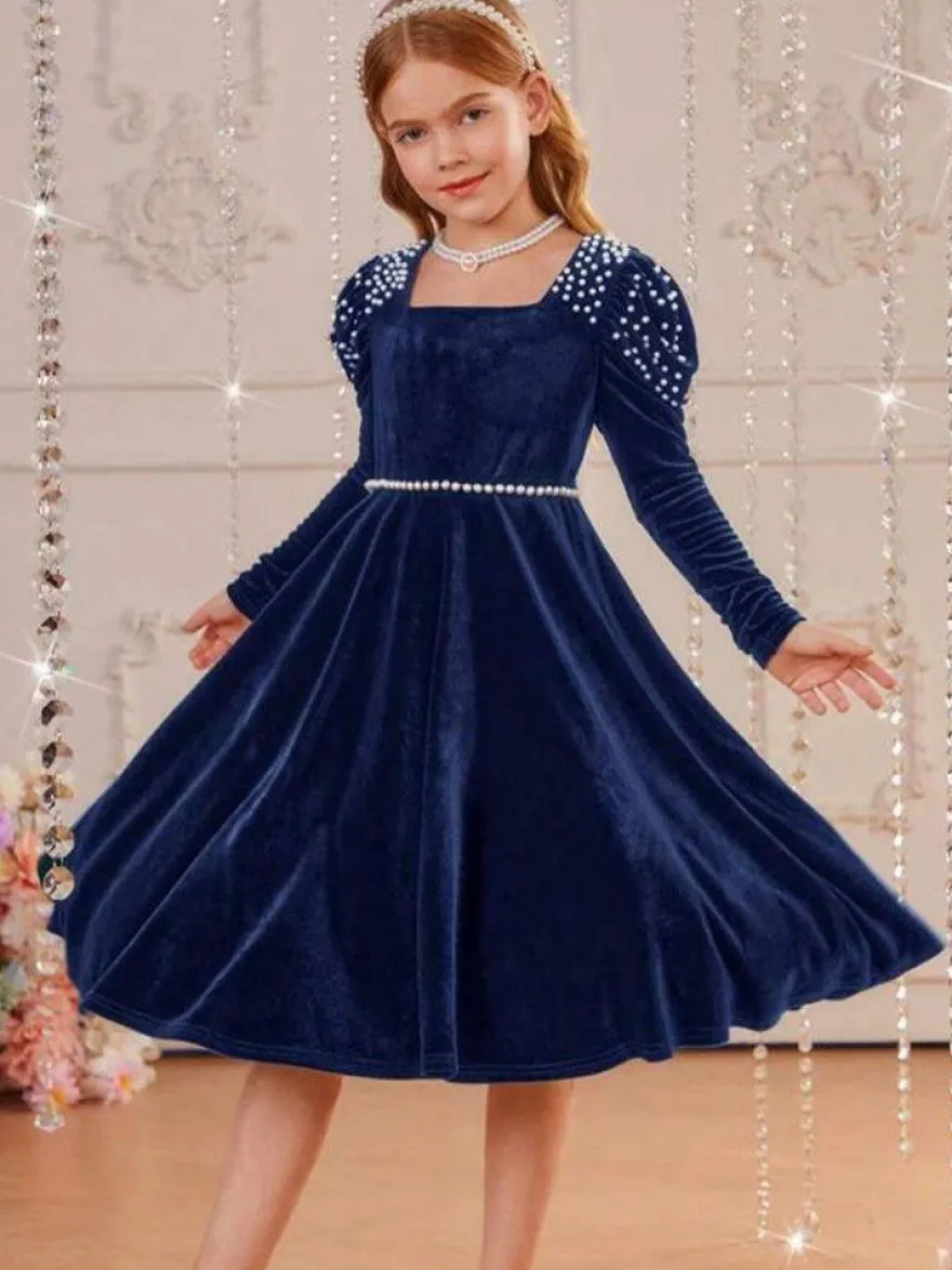 Robes de demoiselle d'honneur de mariage Robes pour occasions spéciales Émeraudes Manches longues Perles