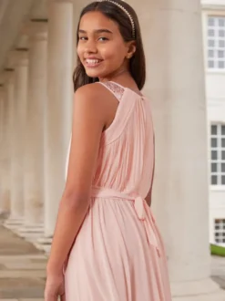 Robes de demoiselle d'honneur de mariage Robes d'occasion spéciale Rose sans manches Paillettes