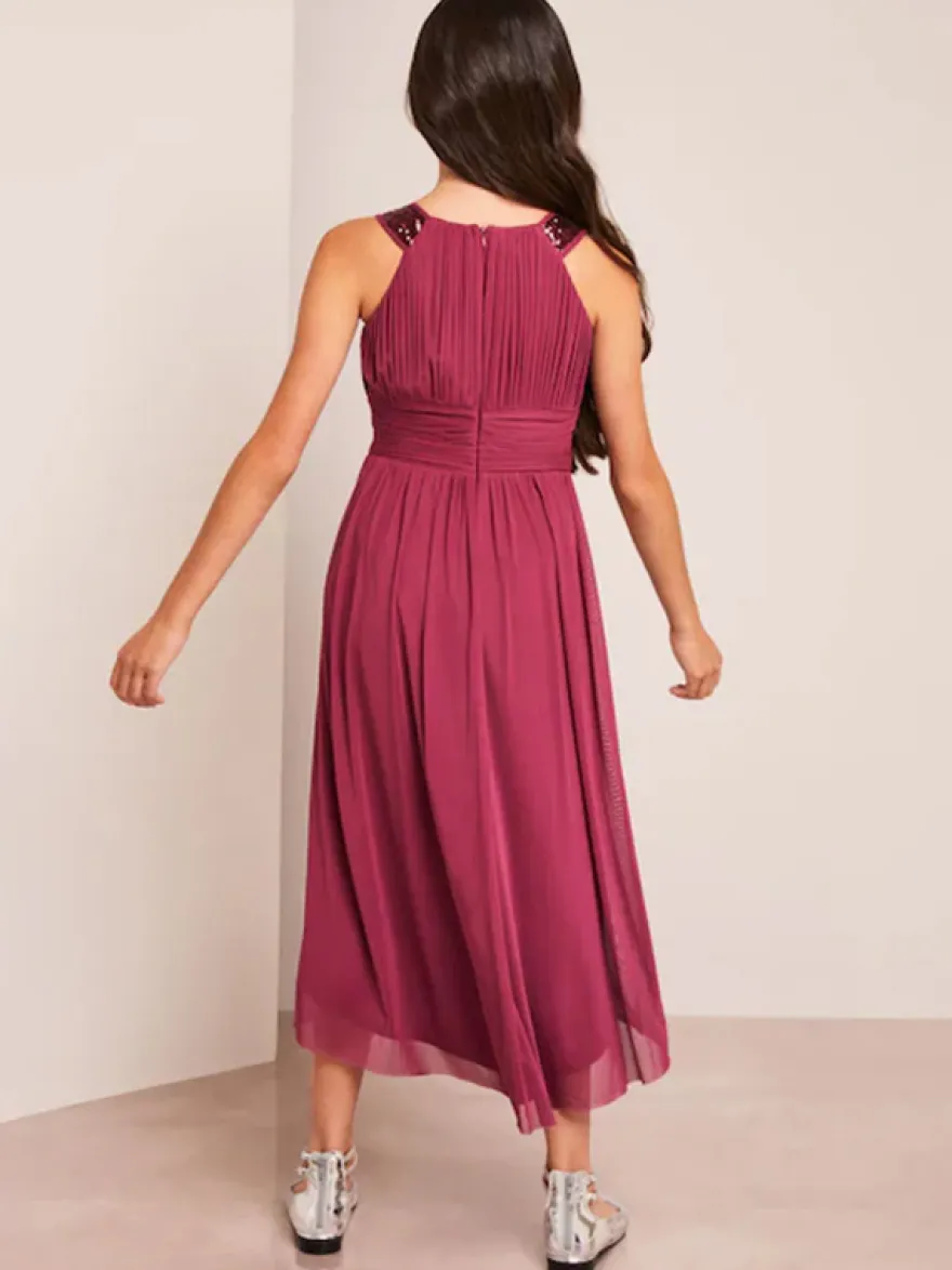 Robes de demoiselle d'honneur de mariage Robes d'occasion spéciale Rose sans manches Paillettes