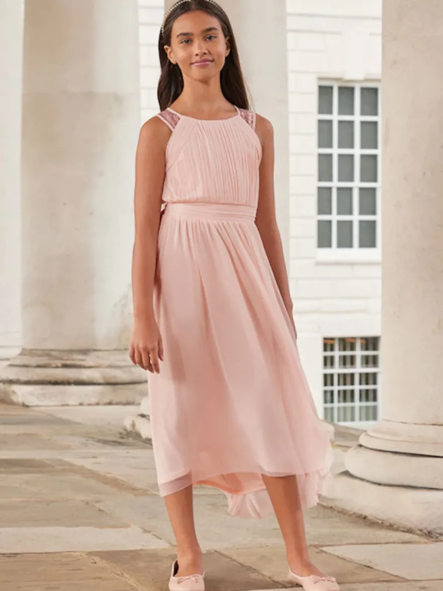 Robes de demoiselle d'honneur de mariage Robes d'occasion spéciale Rose sans manches Paillettes