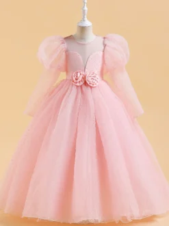 Robes de demoiselle d'honneur blanches robes d'occasion spéciale dentelle jaune manches longues col bijou robes de demoiselle d'honneur