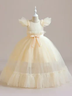 Robes de demoiselle d'honneur blanches robes d'occasion spéciale en polyester rose manches courtes col bijou robes de demoiselle d'honneur