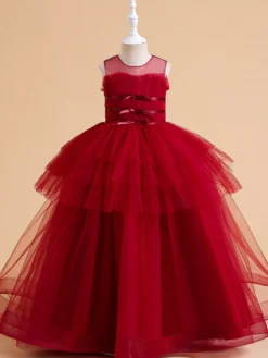 Robes de demoiselle d'honneur blanches robes d'occasion spéciale en Tulle Champagne sans manches col bijou robes de demoiselle d'honneur