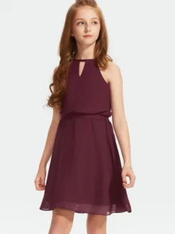 Robes de demoiselle d'honneur blanches Robes pour occasions spéciales Robes de demoiselle d'honneur bordeaux en mousseline de soie sans manches à décolleté conçu