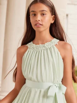 Robes de demoiselle d'honneur de mariage Robes pour occasions spéciales Vert pastel Sans manches Plissé
