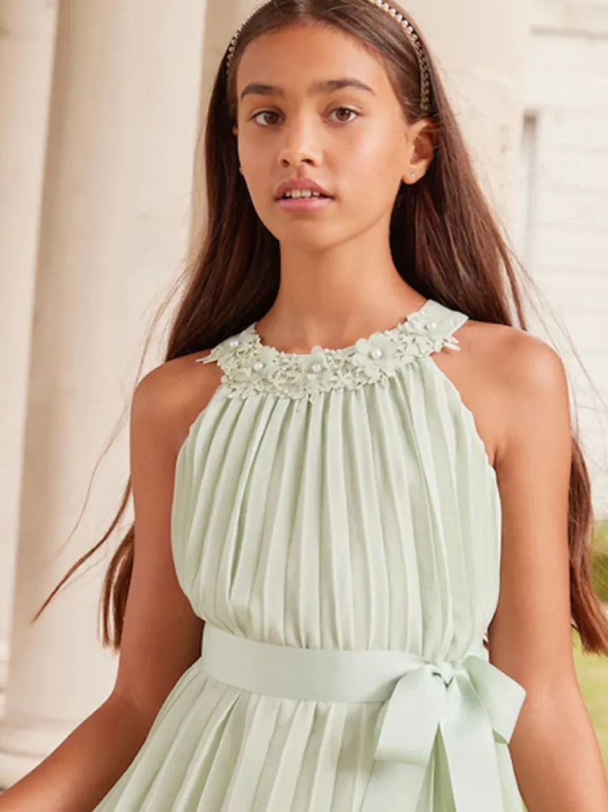 Robes de demoiselle d'honneur de mariage Robes pour occasions spéciales Vert pastel Sans manches Plissé