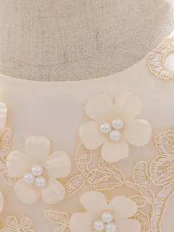 Robes de demoiselle d'honneur blanches robes d'occasion spéciale dentelle Champagne sans manches col bijou robes de demoiselle d'honneur