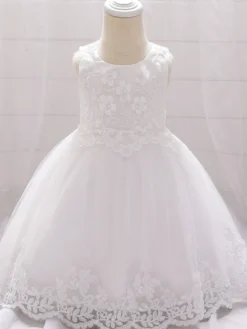 Robes de demoiselle d'honneur blanches robes d'occasion spéciale dentelle Champagne sans manches col bijou robes de demoiselle d'honneur