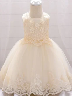 Robes de demoiselle d'honneur blanches robes d'occasion spéciale dentelle Champagne sans manches col bijou robes de demoiselle d'honneur