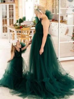 Robes de demoiselle d'honneur de mariage Robes pour occasions spéciales Émeraudes Manches longues À volants
