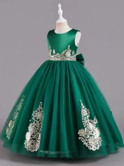 Robes de demoiselle d'honneur en tissu satiné vert sans manches col bijou robes de demoiselle d'honneur