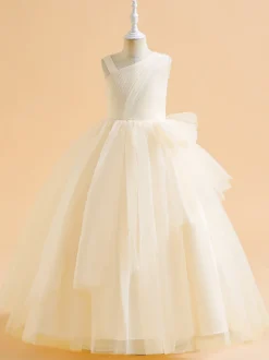 Robes de demoiselle d'honneur vertes de Noël en tulle sans manches avec décolleté conçu