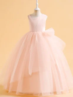 Robes de demoiselle d'honneur vertes de Noël en tulle sans manches avec décolleté conçu