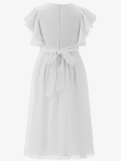 Robes de demoiselle d'honneur en mousseline de soie ivoire manches courtes col bijou robes de demoiselle d'honneur