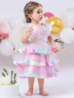 Robes de demoiselle d'honneur blanches robes d'occasion spéciale dentelle rose manches courtes col bijou robes de demoiselle d'honneur