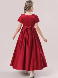 Robes de demoiselle d'honneur blanches robes d'occasion spéciale tissu en Satin rose camée manches courtes col bijou robes de demoiselle d'honneur