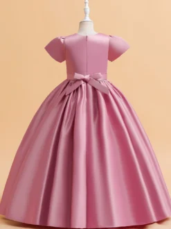 Robes de demoiselle d'honneur blanches robes d'occasion spéciale tissu en Satin rose camée manches courtes col bijou robes de demoiselle d'honneur