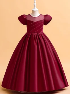 Robes de demoiselle d'honneur blanches robes d'occasion spéciale tissu en Satin rose camée manches courtes col bijou robes de demoiselle d'honneur