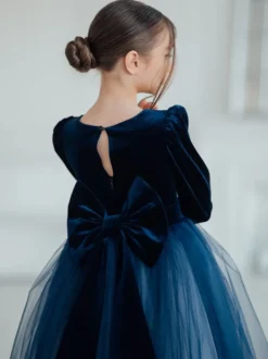 Robes de demoiselle d'honneur de mariage Robes pour occasions spéciales Bleu marine foncé Manches longues Nœuds