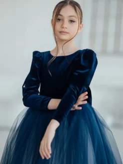 Robes de demoiselle d'honneur de mariage Robes pour occasions spéciales Bleu marine foncé Manches longues Nœuds