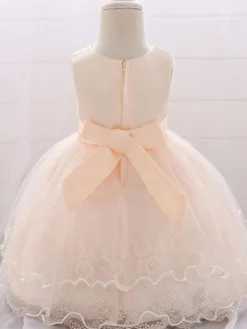 Robes de demoiselle d'honneur blanches robes d'occasion spéciale dentelle rose sans manches col bijou robes de demoiselle d'honneur