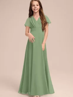 Robes de demoiselle d'honneur blanches Robes pour occasions spéciales Robes de demoiselle d'honneur à manches courtes et col en V en mousseline de soie sauge