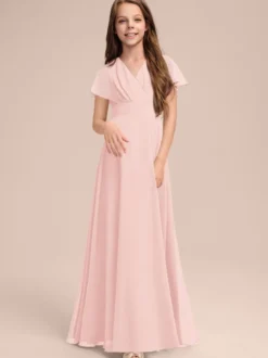 Robes de demoiselle d'honneur blanches Robes pour occasions spéciales Robes de demoiselle d'honneur à manches courtes et col en V en mousseline de soie sauge