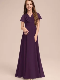Robes de demoiselle d'honneur blanches Robes pour occasions spéciales Robes de demoiselle d'honneur à manches courtes et col en V en mousseline de soie sauge