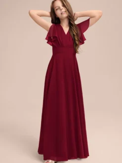 Robes de demoiselle d'honneur blanches Robes pour occasions spéciales Robes de demoiselle d'honneur à manches courtes et col en V en mousseline de soie sauge