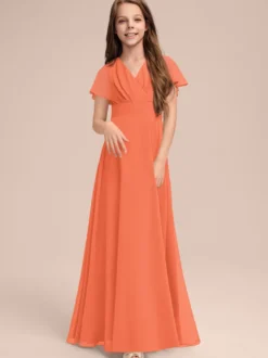 Robes de demoiselle d'honneur blanches Robes pour occasions spéciales Robes de demoiselle d'honneur à manches courtes et col en V en mousseline de soie sauge