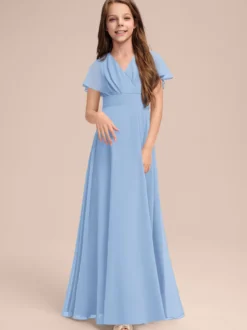 Robes de demoiselle d'honneur blanches Robes pour occasions spéciales Robes de demoiselle d'honneur à manches courtes et col en V en mousseline de soie sauge