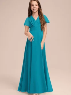 Robes de demoiselle d'honneur blanches Robes pour occasions spéciales Robes de demoiselle d'honneur à manches courtes et col en V en mousseline de soie sauge