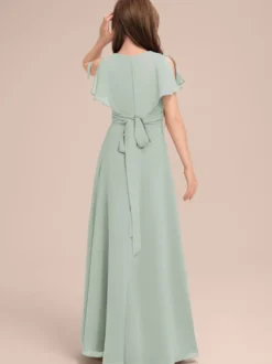 Robes de demoiselle d'honneur blanches Robes pour occasions spéciales Robes de demoiselle d'honneur à manches courtes et col en V en mousseline de soie sauge