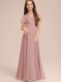 Robes de demoiselle d'honneur blanches Robes pour occasions spéciales Robes de demoiselle d'honneur à manches courtes et col en V en mousseline de soie sauge