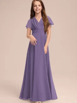 Robes de demoiselle d'honneur blanches Robes pour occasions spéciales Robes de demoiselle d'honneur à manches courtes et col en V en mousseline de soie sauge