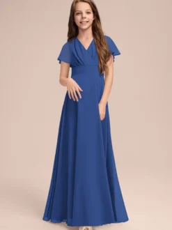 Robes de demoiselle d'honneur blanches Robes pour occasions spéciales Robes de demoiselle d'honneur à manches courtes et col en V en mousseline de soie sauge