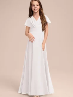 Robes de demoiselle d'honneur blanches Robes pour occasions spéciales Robes de demoiselle d'honneur à manches courtes et col en V en mousseline de soie sauge