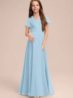 Robes de demoiselle d'honneur blanches Robes pour occasions spéciales Robes de demoiselle d'honneur à manches courtes et col en V en mousseline de soie sauge