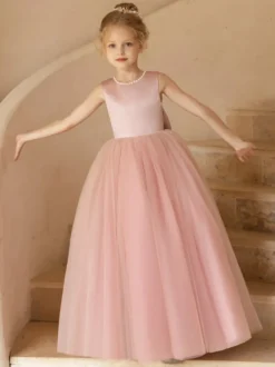 Robes de demoiselle d'honneur de mariage robes d'occasion spéciale nœuds roses sans manches
