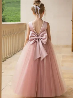 Robes de demoiselle d'honneur de mariage robes d'occasion spéciale nœuds roses sans manches