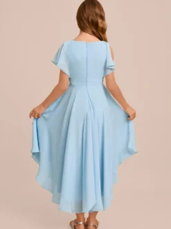 Robes de demoiselle d'honneur blanches Robes pour occasions spéciales Robes de demoiselle d'honneur à manches courtes et col en V en mousseline de soie vert menthe