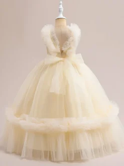 Robes de demoiselle d'honneur blanches robes d'occasion spéciale en Tulle Champagne sans manches col en v robes de demoiselle d'honneur